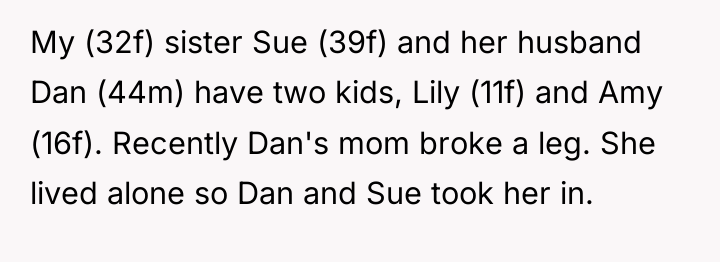My (32f) sister Sue (39f) and her husband Dan (44m)...