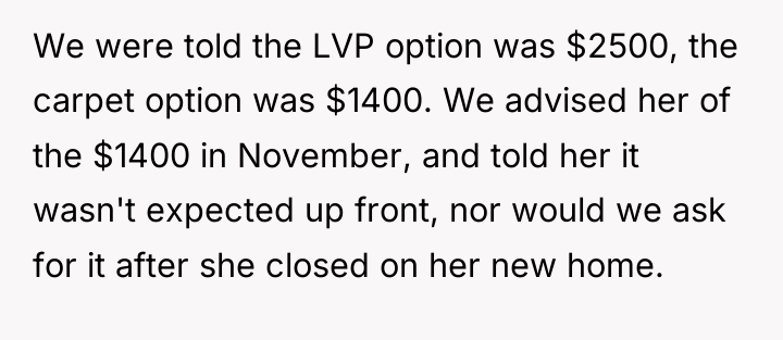 We were told the LVP option was $2500, the carpet...