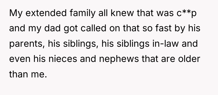 My extended family all knew that was c**p and my...
