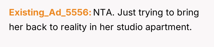 Existing_Ad_5556 NTA. Just trying to bring her back to reality...