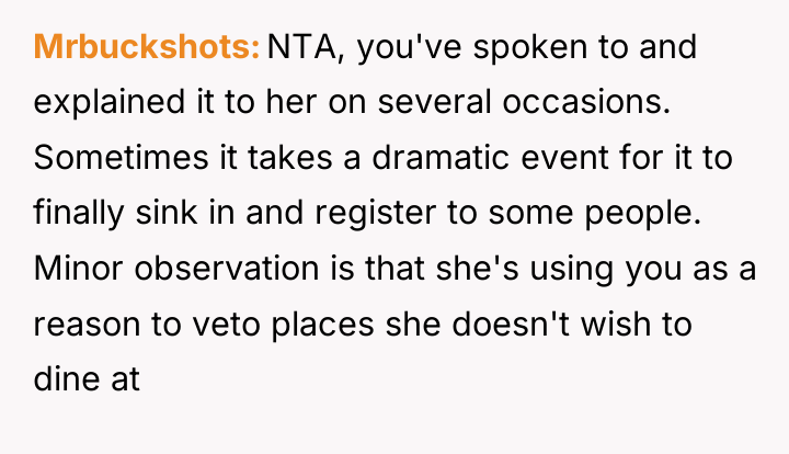 Mrbuckshots NTA, you've spoken to and explained it to her...