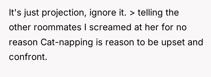 It's just projection, ignore it. > telling the other roommates...