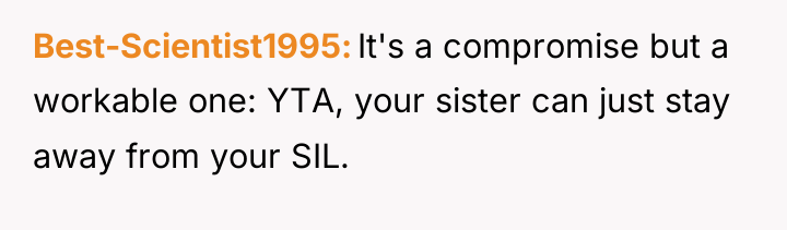 Best-Scientist1995 It's a compromise but a workable one: YTA, your...
