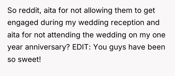 So reddit, aita for not allowing them to get engaged...