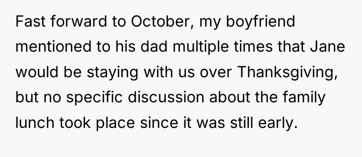 Fast forward to October, my boyfriend mentioned to his dad...