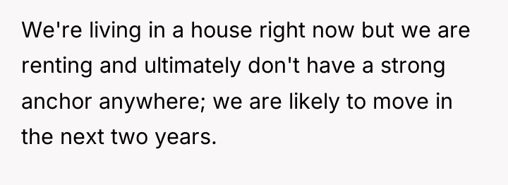 We're living in a house right now but we are...