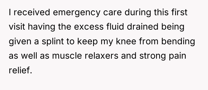 I received emergency care during this first visit having the...