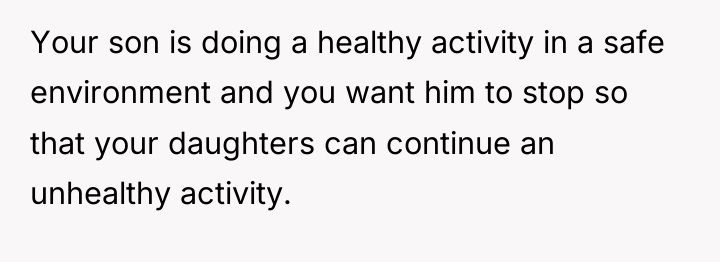Your son is doing a healthy activity in a safe...