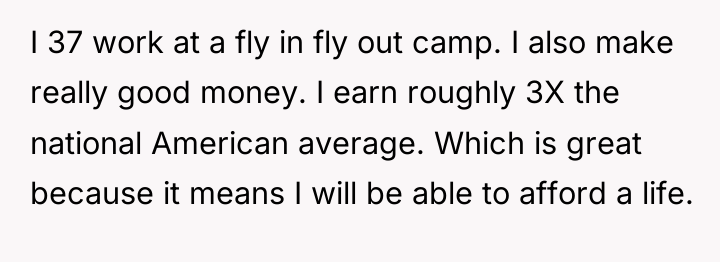 I 37 work at a fly in fly out camp....