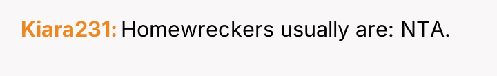 Kiara231 Homewreckers usually are: NTA.