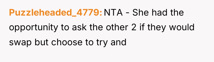 Puzzleheaded_4779 NTA - She had the opportunity to ask the...