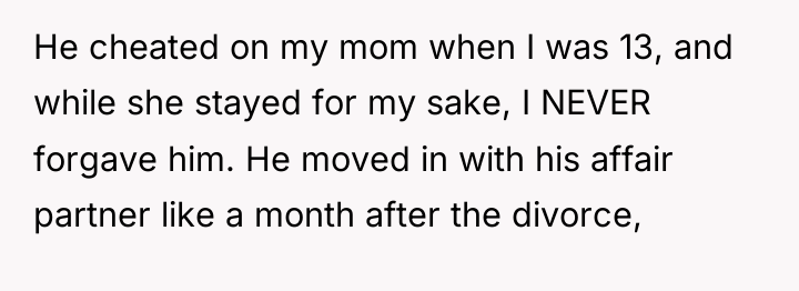 He cheated on my mom when I was 13, and...