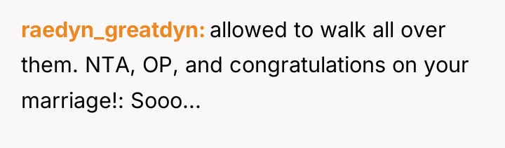 raedyn_greatdyn allowed to walk all over them. NTA, OP, and...