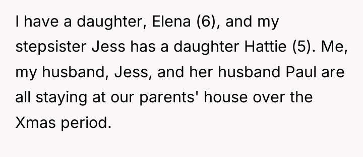I have a daughter, Elena (6), and my stepsister Jess...