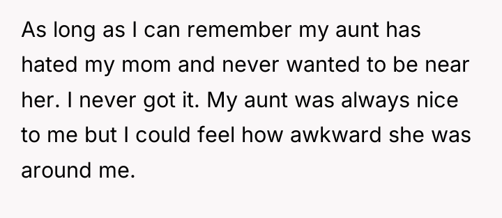 As long as I can remember my aunt has hated...