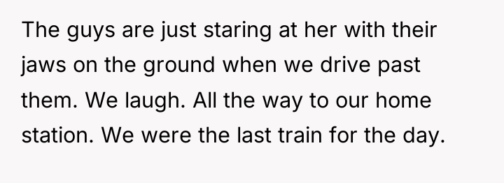 The guys are just staring at her with their jaws...