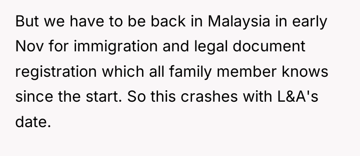 But we have to be back in Malaysia in early...