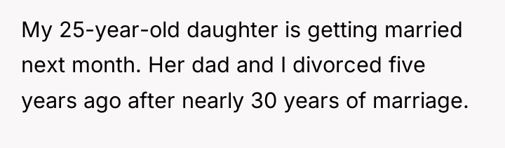 My 25-year-old daughter is getting married next month. Her dad...