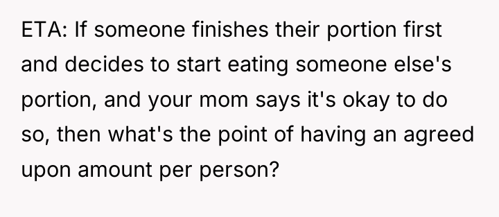 ETA: If someone finishes their portion first and decides to...