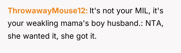 ThrowawayMouse12 It's not your MIL, it's your weakling mama's boy...