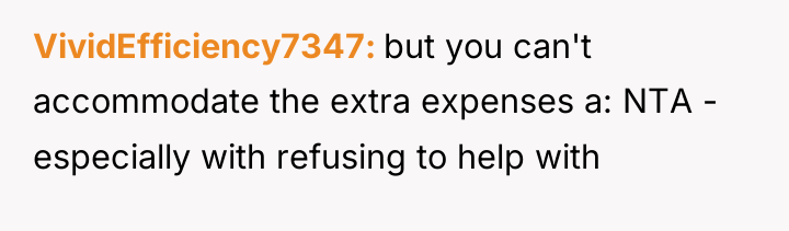 VividEfficiency7347 but you can't accommodate the extra expenses a: NTA...