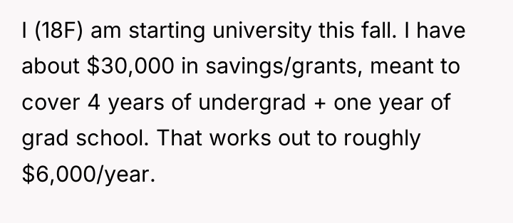 I (18F) am starting university this fall. I have about...