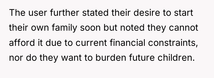 The user further stated their desire to start their own...