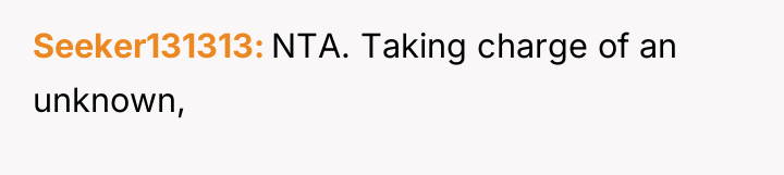 Seeker131313 NTA. Taking charge of an unknown,