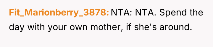 Fit_Marionberry_3878 NTA: NTA. Spend the day with your own mother,...