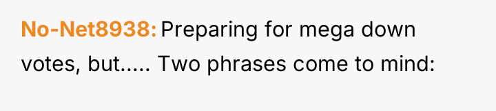 No-Net8938 Preparing for mega down votes, but..... Two phrases come...