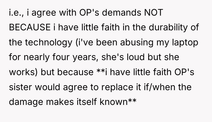 i.e., i agree with OP's demands NOT BECAUSE i have...
