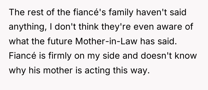 The rest of the fiancé's family haven't said anything, I...