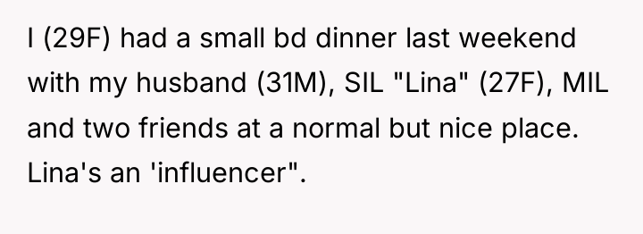 I (29F) had a small bd dinner last weekend with...