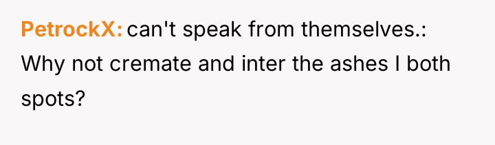 PetrockX can't speak from themselves.: Why not cremate and inter...