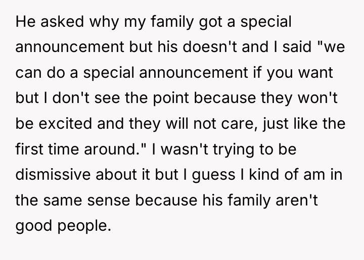 He asked why my family got a special announcement but...