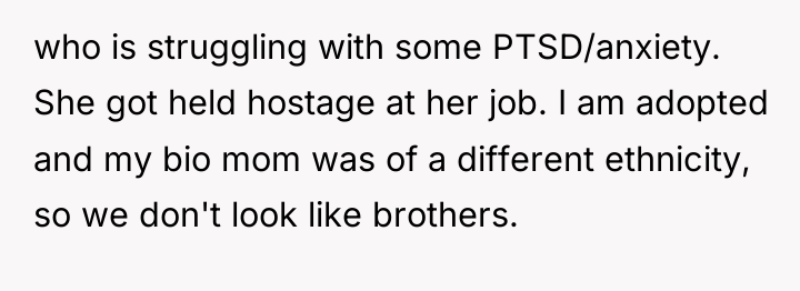 who is struggling with some PTSD/anxiety. She got held hostage...