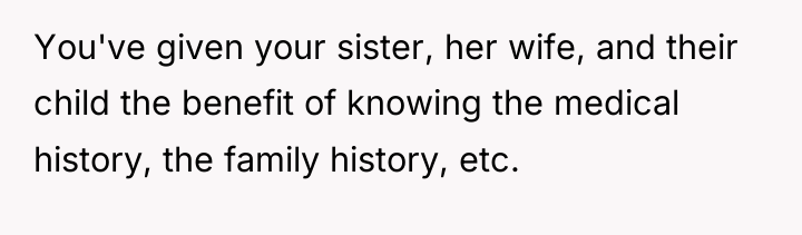 You've given your sister, her wife, and their child the...