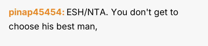pinap45454 ESH/NTA. You don't get to choose his best man,