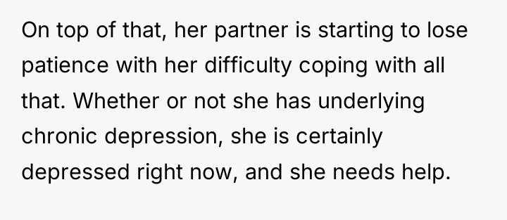On top of that, her partner is starting to lose...