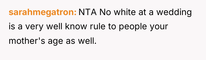 sarahmegatron NTA No white at a wedding is a very...