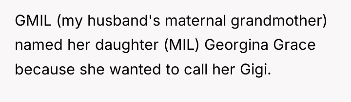 GMIL (my husband's maternal grandmother) named her daughter (MIL) Georgina...