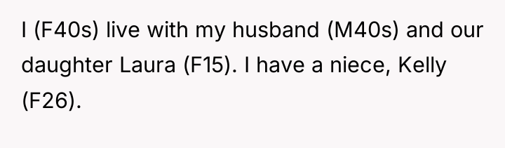 I (F40s) live with my husband (M40s) and our daughter...