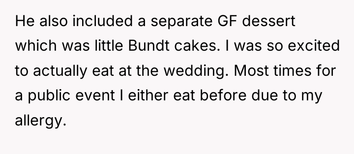 He also included a separate GF dessert which was little...