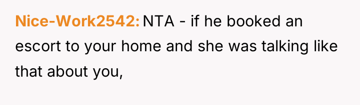 Nice-Work2542 NTA - if he booked an escort to your...