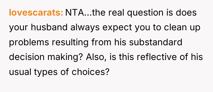 lovescarats NTA...the real question is does your husband always expect...