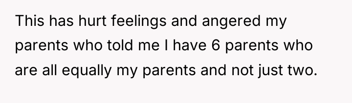 This has hurt feelings and angered my parents who told...