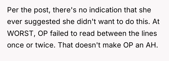 Per the post, there's no indication that she ever suggested...