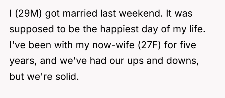 I (29M) got married last weekend. It was supposed to...
