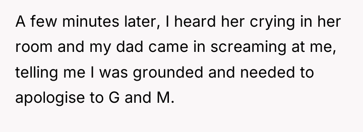 A few minutes later, I heard her crying in her...
