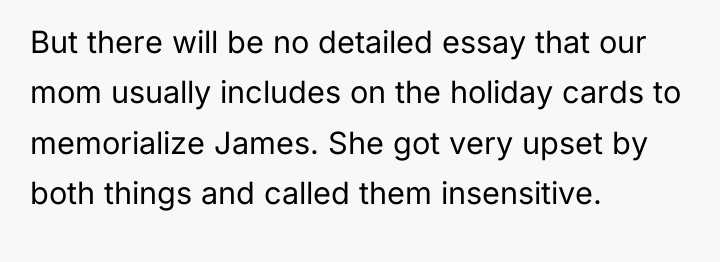 But there will be no detailed essay that our mom...